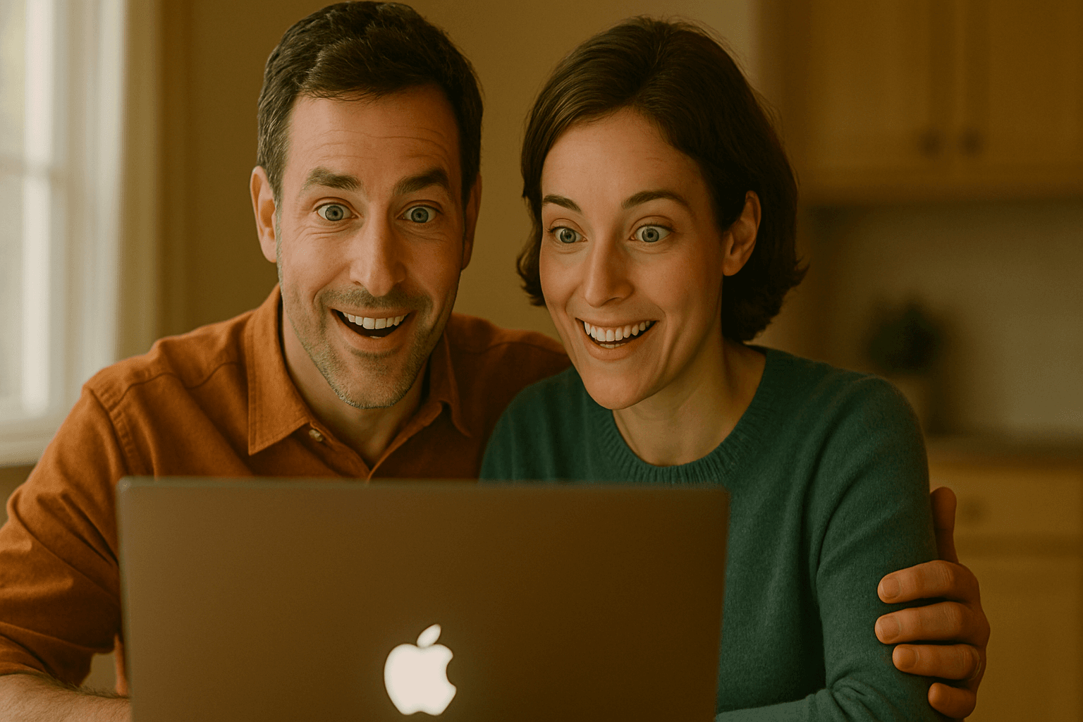 Couple excited looking at laptop after analysis