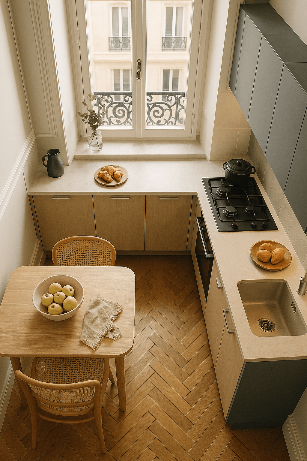 Cuisine parisienne rénovée vue du dessus